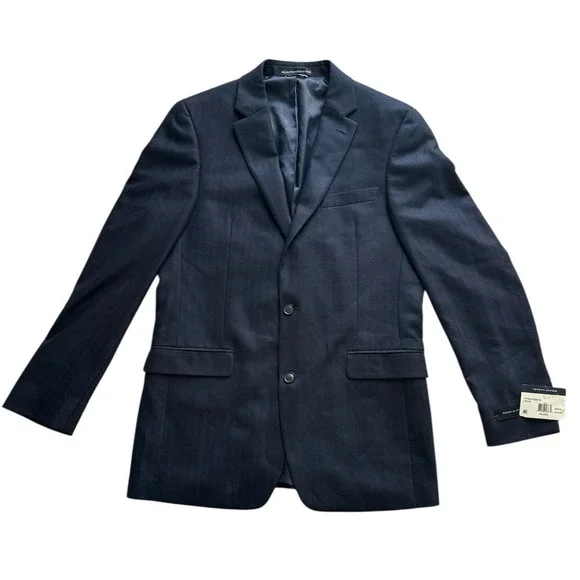 NWT Tommy Hilfiger Trevor Blazer Mens 40 Long Dark Blue Sport Coat Herringbone - Picture 2 of 7